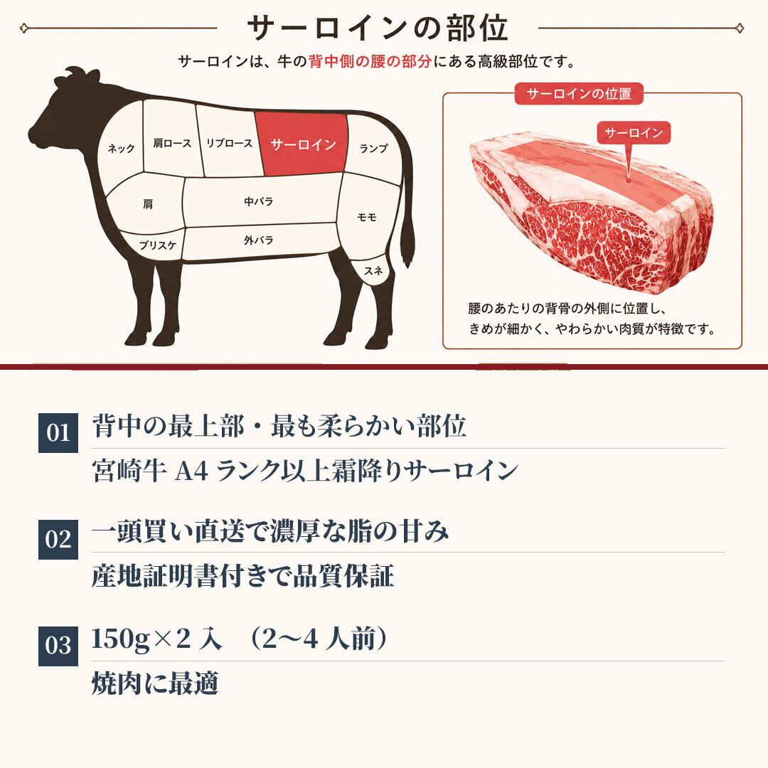 宮崎牛 サーロイン焼肉用 A4等級以上 300g（150g×2枚） 11